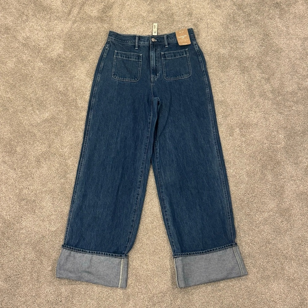 Madewell Super Wide-Leg High Waisted Medium Wash Cuffed Hem Jeans Size 27 NWT